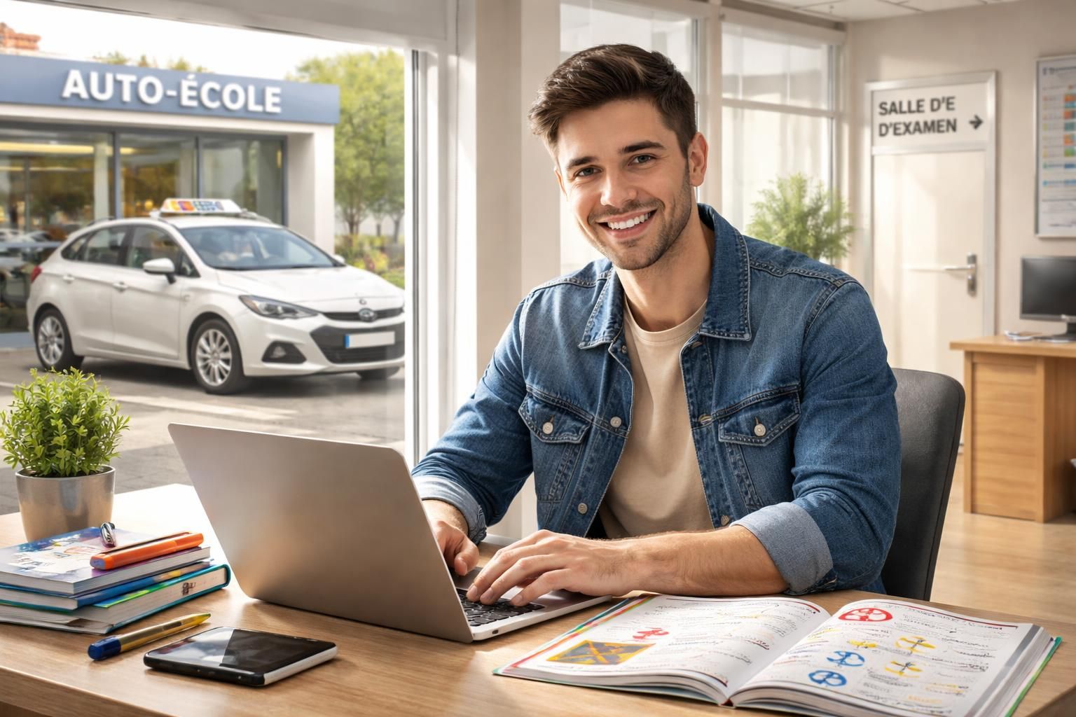 inscris-toi, révise efficacement et réserve ton examen du code de la route en toute simplicité pour obtenir ton permis de conduire rapidement.