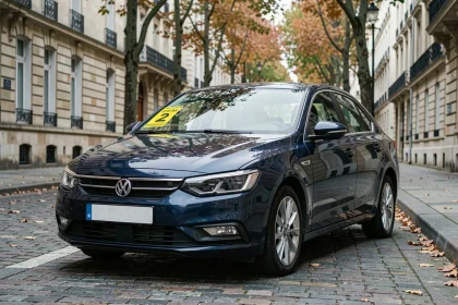 Voiture diesel avec vignette Crit'Air 2 jaune collée sur le pare-brise, garée dans une rue parisienne en 2026