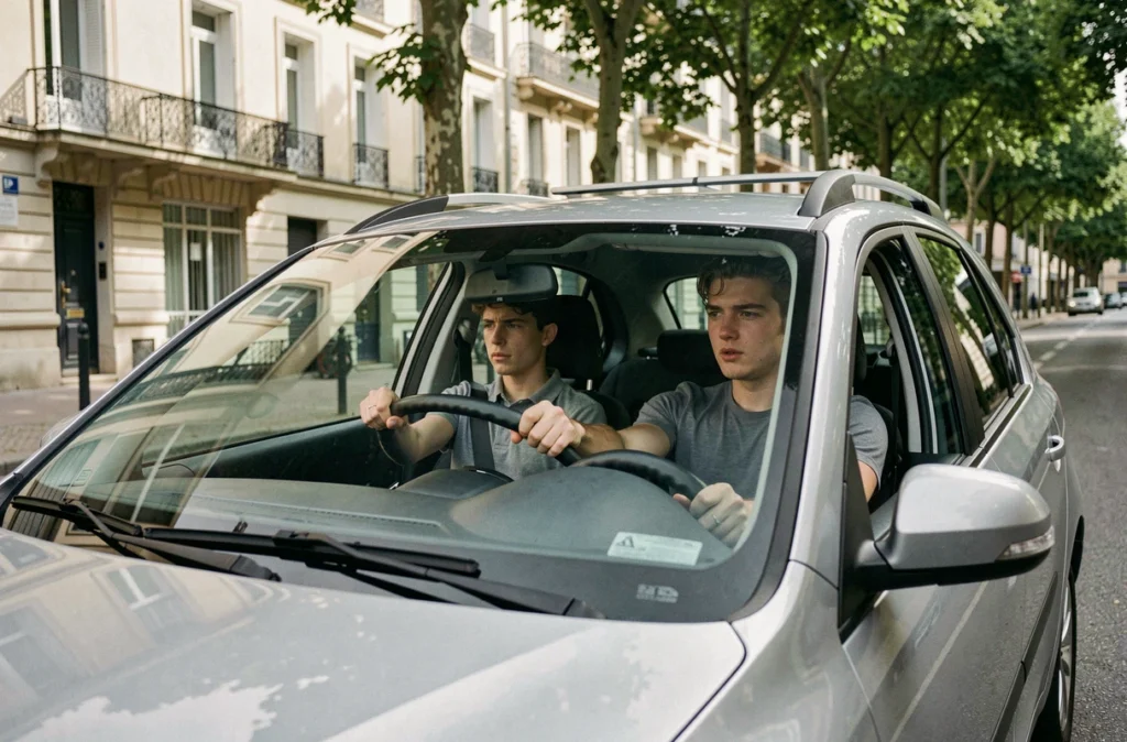 Étudiant en manœuvre de stationnement à l'Auto-École Bokreno à Orléans