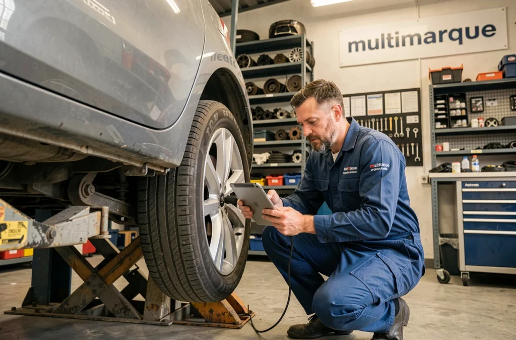 Mécanicien diagnostiquant un véhicule dans le garage multimarque Auto Evasion 62 à Noyelles-sous-Lens